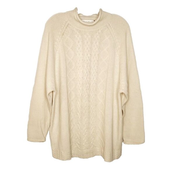 Lambs Wool Angora Cable Knit Sweater L Ivory Rolled Neck Cuffs Tunic The Limited - Picture 1 of 5